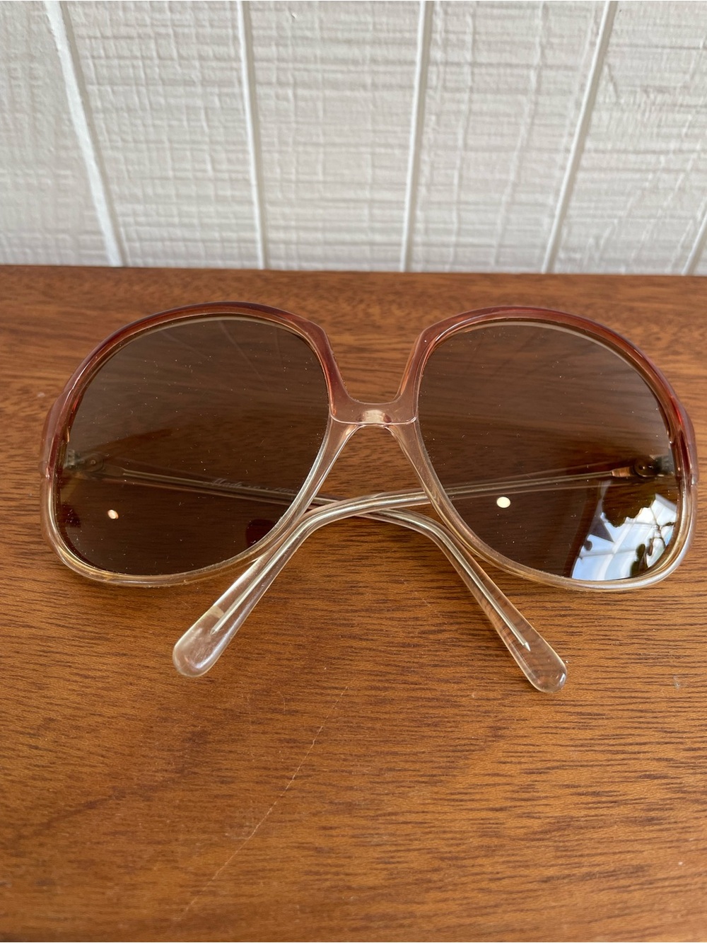 Vtg 70s Ombré Brown/Rose - Bug Eye Sunglasses made in Italy
